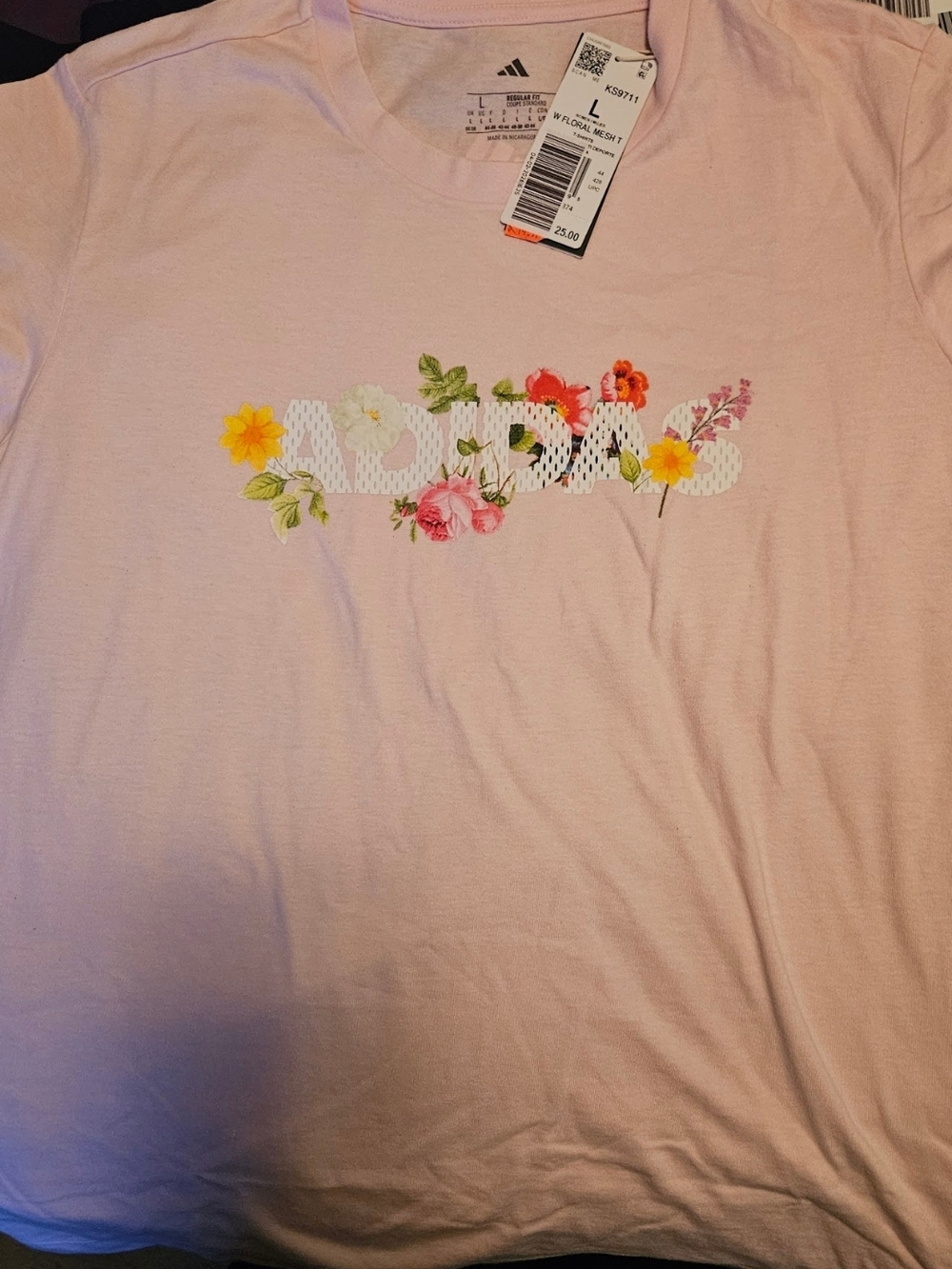 Adidas Pink Tee with Floral Logo